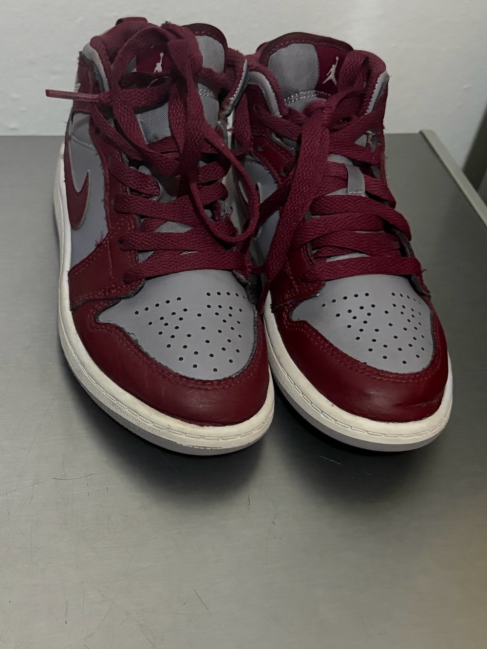 Jordan Burgundy and Gray High-Top Sneaker